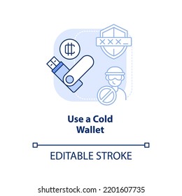 Use cold wallet light blue concept icon. Hardware for trader. Cryptocurrency security abstract idea thin line illustration. Isolated outline drawing. Editable stroke. Arial, Myriad Pro-Bold fonts used