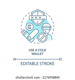 Use cold wallet turquoise concept icon. Hardware for trader. Cryptocurrency security abstract idea thin line illustration. Isolated outline drawing. Editable stroke. Arial, Myriad Pro-Bold fonts used