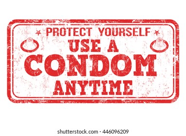 Use a condom grunge rubber stamp on white background, vector illustration