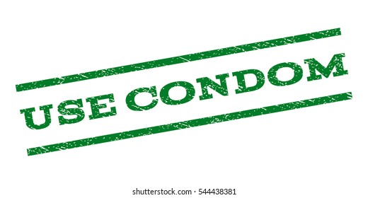 Use Condom watermark stamp. Text caption between parallel lines with grunge design style. Rubber seal stamp with scratched texture. Vector green color ink imprint on a white background.