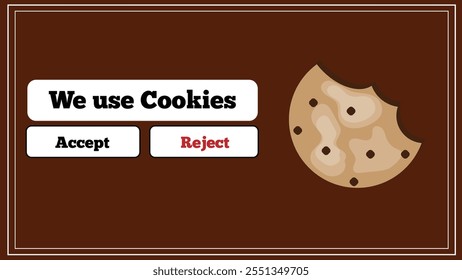 Use of Cookies Website Announcement with a Cookie Flat Style. Landing page and notification for web vector art