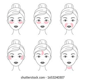 The use of cosmetic patches. Line vector elements on a white background.