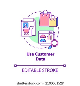 Use customer data concept icon. Personalized information collection abstract idea thin line illustration. Isolated outline drawing. Editable stroke. Roboto-Medium, Myriad Pro-Bold fonts used