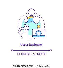 Use dashcam concept icon. Video recorder. Driving safety for commercial drivers abstract idea thin line illustration. Isolated outline drawing. Editable stroke. Arial, Myriad Pro-Bold fonts used svg