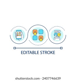 Usar un icono de concepto de bucle de contraseña diferente. Datos de inicio de sesión sólidos. Evitar el hackeo. Ilustración de línea delgada de idea abstracta de seguridad de cuenta. Dibujo de contorno aislado. Trazo editable. Tipo de letra arial utilizado