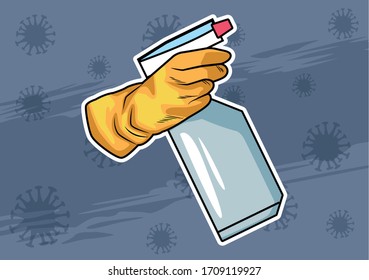 use disinfectant splash bottle prevention method covid19 vector illustration design