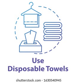 Use disposable towels, cleaning accessory, hygiene concept icon. Healthcare, antibacterial napkin, purity idea thin line illustration. Vector isolated outline RGB color drawing. Editable stroke