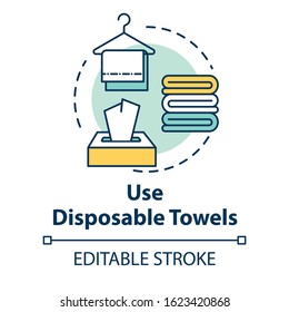 Use disposable towels, hygiene concept icon. Skin care, cleaning accessory, purity and cleanliness idea thin line illustration. Vector isolated outline RGB color drawing. Editable stroke