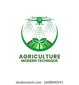 Use of Drones to water agricultural fields logo design icon. Farmland Modern Technique logo design vector. Agriculture logo design template 