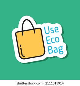 usar ecopegatina de vector de color de bolsa ecológica. utilice una etiqueta adhesiva con color de la bolsa ecológica con sombra sobre fondo verde. ir verde, sin plástico y sin residuos ecológicos concepto