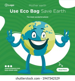 Use eco bag save earth banner design. Vector graphic illustration.