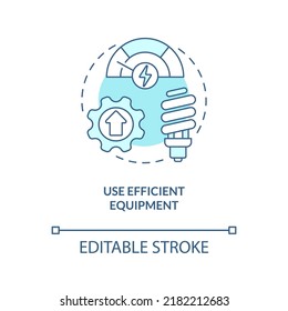 Use efficient equipment turquoise concept icon. Consumption. Net zero design approach abstract idea thin line illustration. Isolated outline drawing. Editable stroke. Arial, Myriad Pro-Bold fonts used