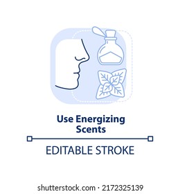 Use energizing scents light blue concept icon. Peppermint aroma. Road trip tip abstract idea thin line illustration. Isolated outline drawing. Editable stroke. Arial, Myriad Pro-Bold fonts used