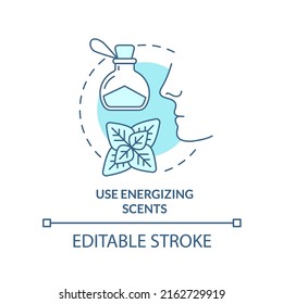 Use energizing scents turquoise concept icon. Peppermint aroma. Road trip tip abstract idea thin line illustration. Isolated outline drawing. Editable stroke. Arial, Myriad Pro-Bold fonts used