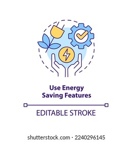 Use energy saving features concept icon. Device settings. Energy efficiency at work abstract idea thin line illustration. Isolated outline drawing. Editable stroke. Arial, Myriad Pro-Bold fonts used