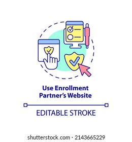 Use Enrollment Partner Website Concept Icon. Applying For Insurance Way Abstract Idea Thin Line Illustration. Isolated Outline Drawing. Editable Stroke. Arial, Myriad Pro-Bold Fonts Used