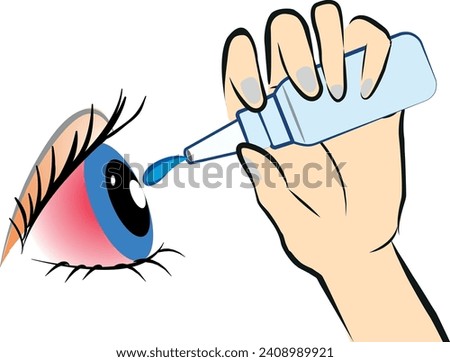 the use of eye drops  isolated on white background, Concept of eye treatment, inflammation,fatigue, care,