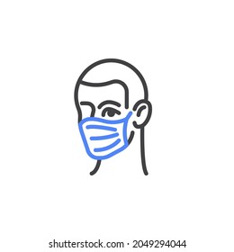 Use face mask line icon. linear style sign for mobile concept and web design. Man with medical mask outline vector icon. Symbol, logo illustration. Vector graphics