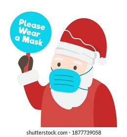 Use Face Mask Santa Claus. Winter clothes. Christmas vector illustration on white background