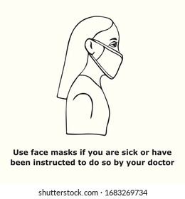 Usar máscara facial si está enfermo, esbozar simple dibujo de doodle