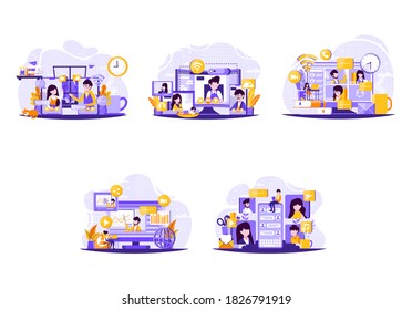 uso de tecnología cara a cara para asuntos personales y laborales. Ilustración del vector