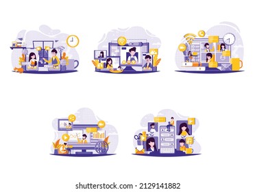 use of face-to-face technology for personal and work matters. Vector illustration