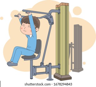 Use fitness equipment Illustration of a man exercising.