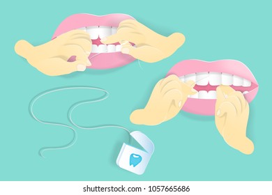 use floss clean tooth on the green background