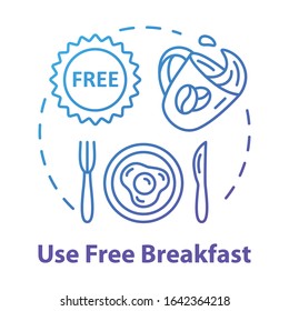 Use free breakfast concept icon. Budget travel, cost effective nutrition, money saving travel idea thin line illustration. Morning meal on the house. Vector isolated outline RGB color drawing