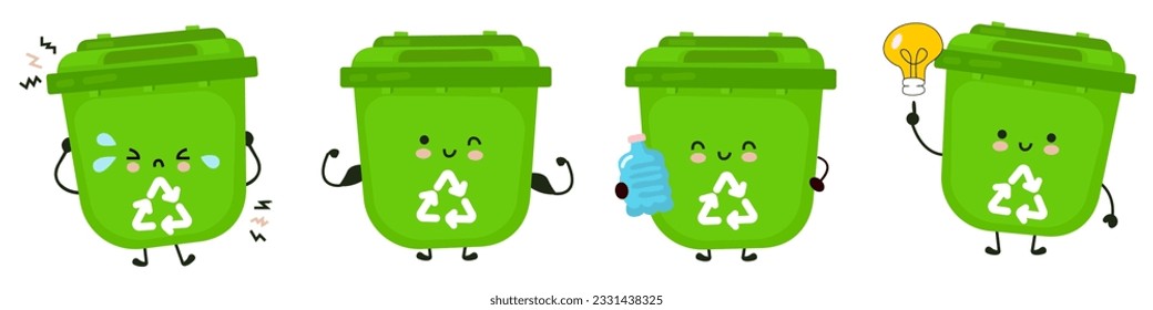 use garbage bins to recycle garbage be smart citizen dustbin stickers ilustration set cute vector garbage bins