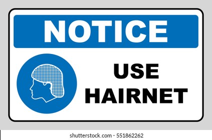 Use hair net sign. Information safety mandatory symbol in blue circle isolated on white. Vector illustration. Notice