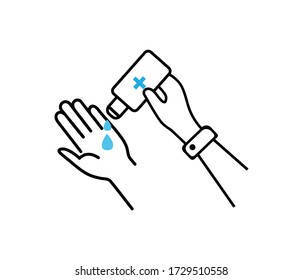 Use hand sanitize icon.Hand Sanitize Dispenser, infection control concept. Sanitize to prevent colds, virus, Corona-virus, flu. Sanitize bottle and keep your hands clean on white background.