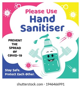 Use Hand Sanitizer Coronavirus Covid19 awareness vector banner design. Keep a safe distance coronavirus poster design. Editable warning door, floor caution sticker sign template. Clean your hands icon
