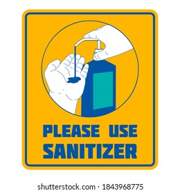 Use hand sanitizer. Emblem with hand sanitizer. Design element for emblem, badge, poster. Vector illustration