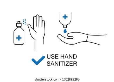 Use hand sanitizer icon vector isolate  (blue version)