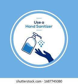 Use a hand sanitizer instruction vector illustration , washing hand with water , protection from virus clipart with blue background