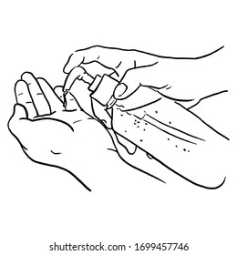 


use hand sanitizer to protect against viruses vector sketch