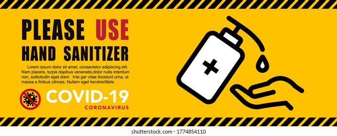 Use Hand Sanitizer sign vector Illustration, Content - Please use hand sanitizer, precaution for covid-19 pandemic situation..Vector eps10