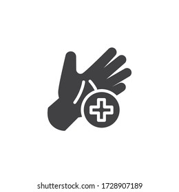 Use hand sanitizer vector icon. filled flat sign for mobile concept and web design. Hand and medical cross glyph icon. Symbol, logo illustration. Vector graphics