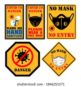 Use hand sanitizer. wear face mask. Emblem with hand sanitizer. Design element for emblem, badge, poster. Vector illustration