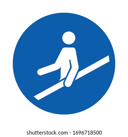 Use handrail. M012. Standard ISO 7010. Safety and precaution signs, for every factory and business.