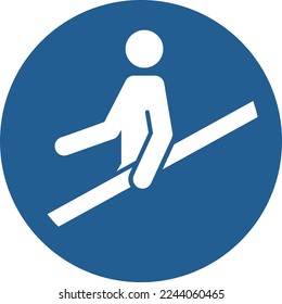 Use handrail. Mandatory sign. Blue icon.