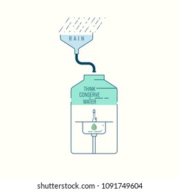 Use harvested rainwater for a sink. Think conserve water. Vector illustration.