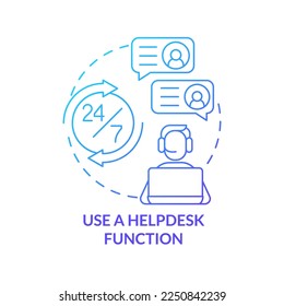 Use helpdesk function blue gradient concept icon. Customer support. Online store management tip abstract idea thin line illustration. Isolated outline drawing. Myriad Pro-Bold font used