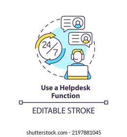 Use helpdesk function concept icon. Customer support. Online store management tip abstract idea thin line illustration. Isolated outline drawing. Editable stroke. Arial, Myriad Pro-Bold fonts used