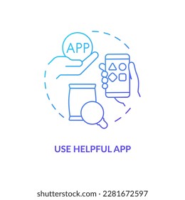 Use helpful app blue gradient concept icon. Add review on product. Method to get client feedback abstract idea thin line illustration. Isolated outline drawing. Myriad Pro-Bold font used