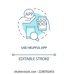 Use helpful app turquoise concept icon. Add review on product. Get client feedback abstract idea thin line illustration. Isolated outline drawing. Editable stroke. Arial, Myriad Pro-Bold fonts used