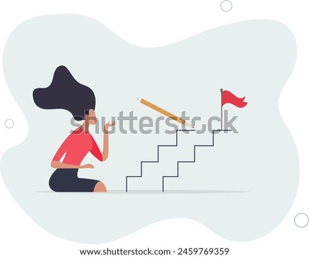 use huge pencil to draw rising up staircase and walk climbing up ladder.flat vector illustration.