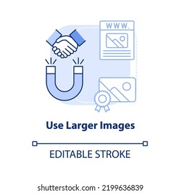 Use larger images light blue concept icon. Making professional website abstract idea thin line illustration. Optimization. Isolated outline drawing. Editable stroke. Arial, Myriad Pro-Bold fonts used