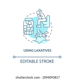 Use laxatives turquoise concept icon. Take medications. Constipation therapy abstract idea thin line illustration. Isolated outline drawing. Editable stroke. Roboto-Medium, Myriad Pro-Bold fonts used